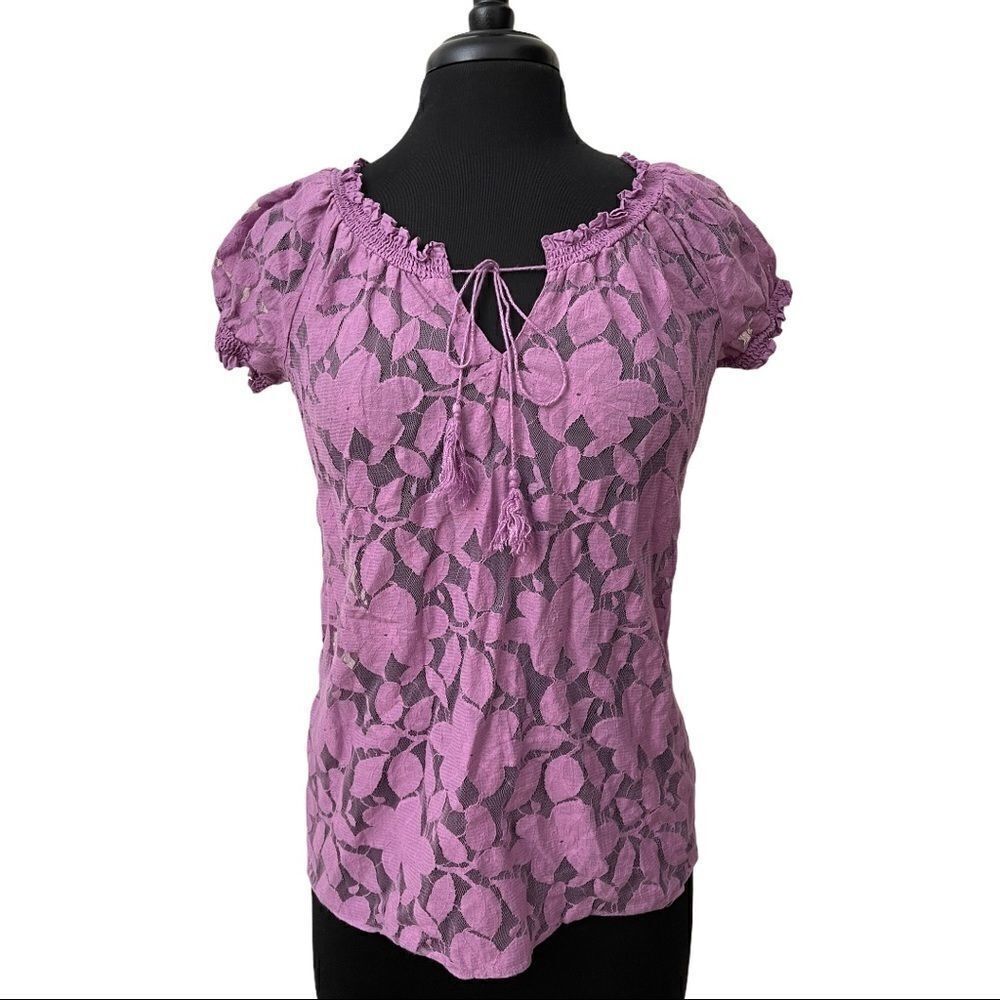 LOFT Sheer Floral Tassel Tie Blouse Sz S
